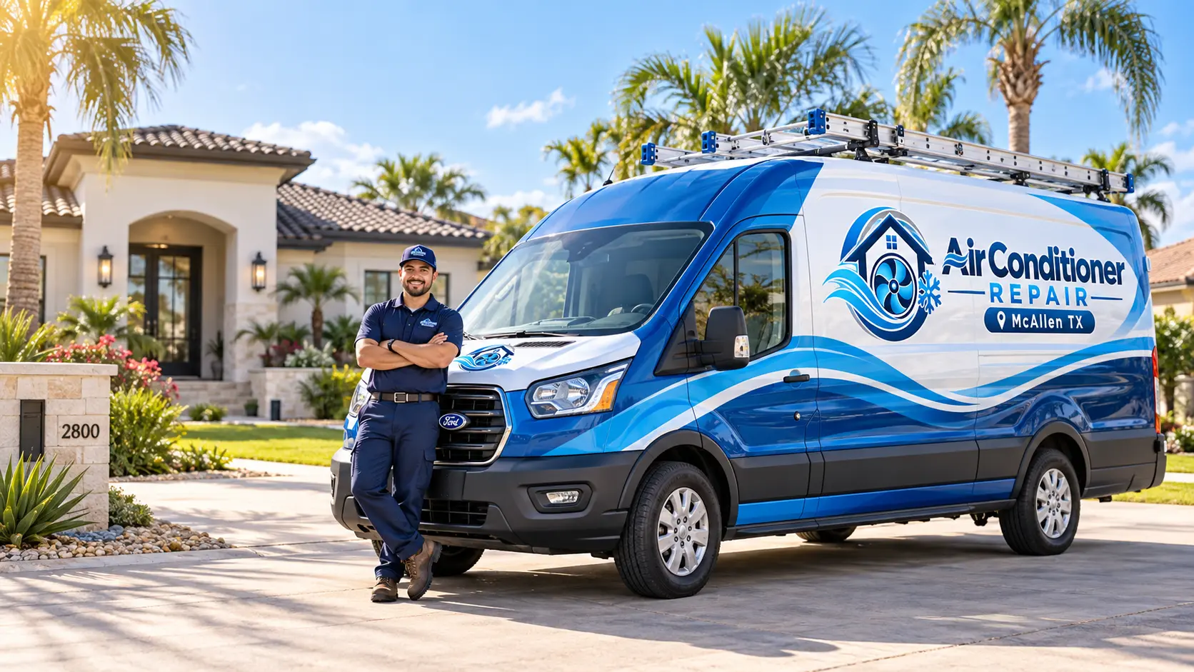 Branded Air Conditioner Repair McAllen TX service van parked at a McAllen area home